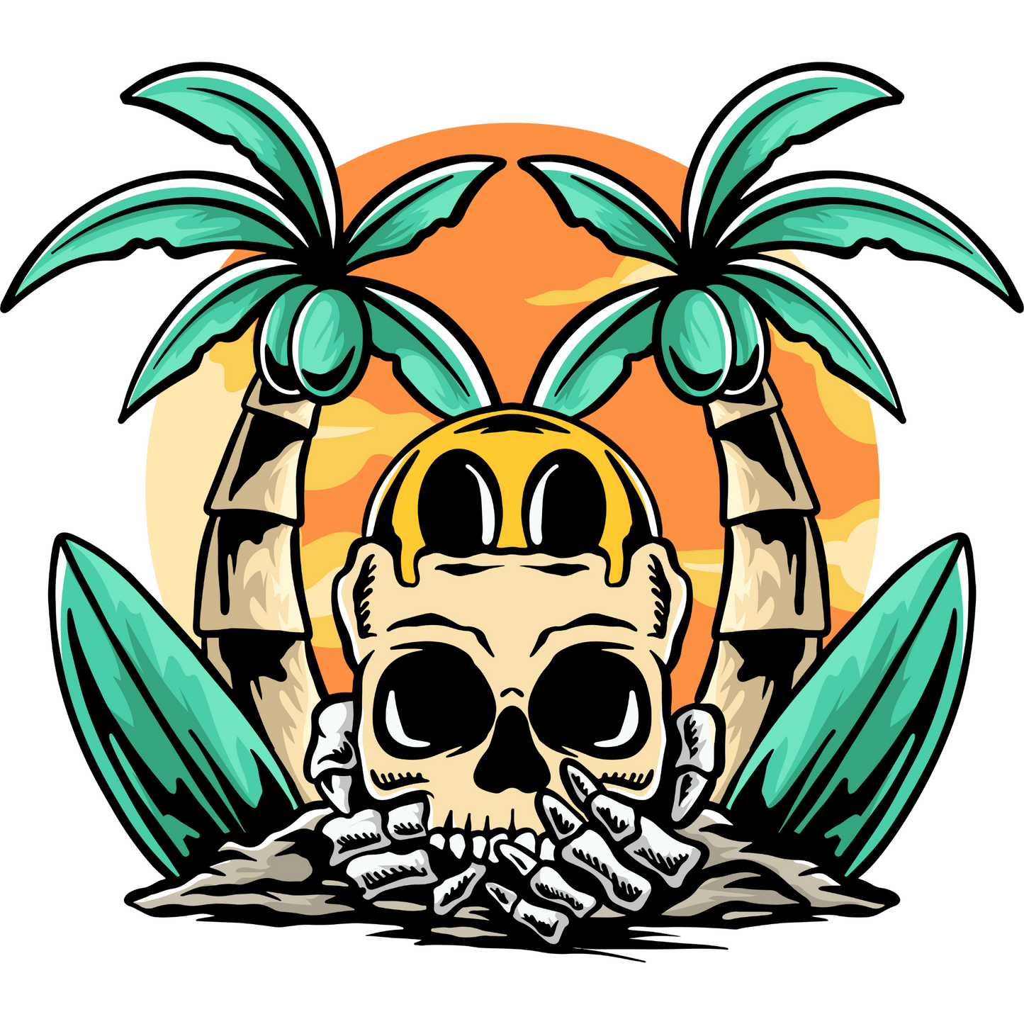Skull in Hands Beach Bums DTF Transfers